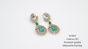 Boucles d'oreilles pendantes vintage en zircon cubique coloré, plaquées laiton, style Mehandi, pour mariage et fête, pour femmes - Product Image 6