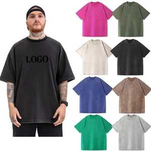 T-shirt vintage oversize délavé à l'acide pour homme, manches courtes, col rond, streetwear, logo personnalisé sur le devant, anti-plis - Product Image 1