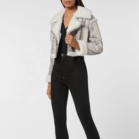 Blouson en cuir de mouton pour femme, nouvelle veste bombardier en fausse fourrure blanche avec imprimé serpent Python en relief