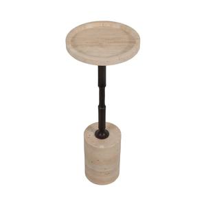 Mesa Auxiliar de Lujo con Base Cilíndrica Sólida y Columna Esculpida con Tapa Redonda Texturizada, Soporte Compacto para Bares - Product Image 2