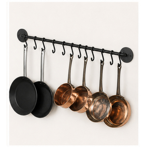 Wall Mounted Pot Rack with S <b>Hooks</b> <b>Kitchen</b> Rail Organizer for Pots and Pans Space-Saving Matte Black Utensil Hanging Racks - Product Image 6