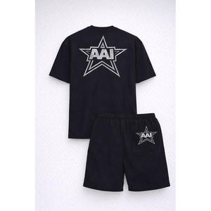 ชุดเสื้อยืดและกางเกงขาสั้นผ้าฝ้ายสำหรับผู้ชายลายดาว พิมพ์ลาย สวมใส่สบายๆ สไตล์ลำลอง ชุดกีฬา รับผลิตตามสั่ง ขายส่ง - Product Image 4