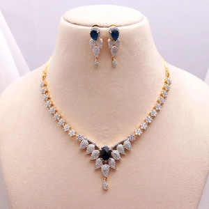 RAY FINE ORNATES <b>Ruby</b> Pink CZ <b>Necklace</b> Set Pear Shape Center Stone 22K Gold Plated Brass Vintage Bridal Wedding Indian Statement - Product Image 1