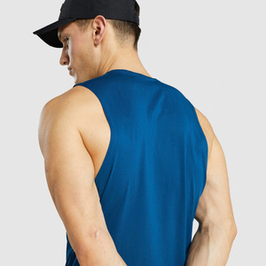 Men's Blue Polyester Knitted Tank Top O-Neck Sleeveless Solid Sporty Breathable Quick Dry 160g Front Logo Vest - Product Image 4