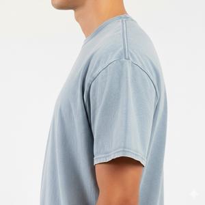 Nouvel Arrivage T-shirt Bleu Clair Délavé à l'Acide, Effet Minéral Vintage, Coton de Haute Qualité, Coupe Oversize, Streetwear, T-shirt Vierge - Product Image 2