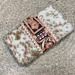 New Trendy Stylish 2026 Cowhide Leather Clutch <b>Wallet</b> with Tooled Floral 777 Jackpot Designer Lady Western Purse for Women's - Product Image 4