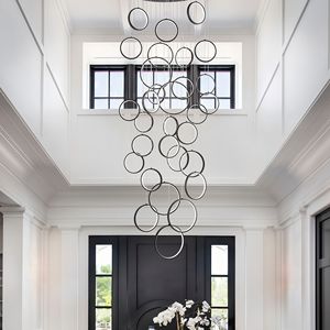 Lampadario LED Moderno Nero a 30 Anelli per Ingresso, Scale e Corridoio con Telecomando e Base per Lampadine G9 - Product Image 5