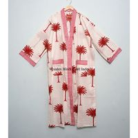 Robe Kimono Japonaise Longue pour Femme 100% Coton Imprimée Numérique à Motifs Floraux, Col en V, Manches Trois-Quarts, Légère, Respirante et Séchage Rapide