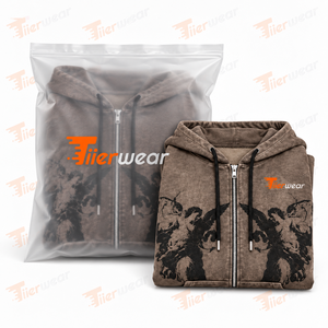 Vintage Acid Wash Zip-Up Hoodie Men 370gsm 100% Cotton Fleece Winter Eco-Friendly Casual Custom OEM Private Label Factory - Product Image 6