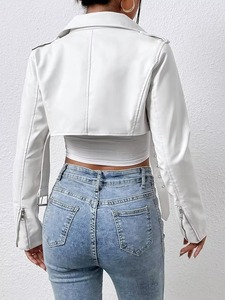 <b>Women's</b> Long Sleeve <b>Zip</b> <b>up</b> Regular Cow Skin Leather <b>Jacket</b> Winter Canvas Cotton Knitted Breathable Waterproof - Product Image 5