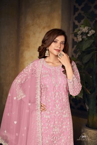 Dhwaja Export Faux Georgette Traditional Floor-Length Embroidered <b>Net</b> Semi-Stitched All Seasons Plazzo Suit - Product Image 5