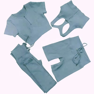 Conjunto de Yoga de 4 Piezas: Top Corto de Cintura Alta, Pantalones Cortos Tipo Racerback, Leggings Largos, Color Sólido, Spandex, Poliéster, Elástico - Product Image 4