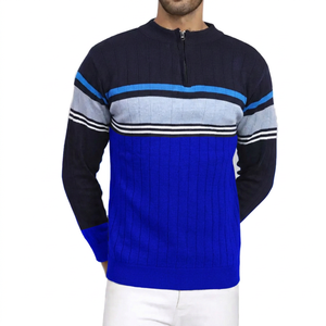 Suéter de Punto con Cierre de Cremallera de un Cuarto, Azul Marino a Rayas, para Hombre, Corte Regular, Estilo Casual para Otoño - Product Image 4