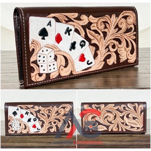 2026 Best Seller Handmade Cowboy Genuine Leather Floral Hand Tooled Western <b>Men</b> <b>Wallet</b> With Deck of Card Hand Carved <b>Men</b> <b>Wallet</b> - Product Image 1