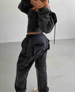 ชุดเซ็ตเสื้อฮู้ดดี้ กางเกงขายาวทรงคาร์โก้ และกางเกงสเวตแพนท์ผ้าฝ้ายเฟรนช์เทอร์รี่ 3 ชิ้น สำหรับทุกเพศ พิมพ์ลายดิจิทัล สตรีทแวร์ ปักลาย ล้างสีแบบแอซิดวอช - Product Image 3