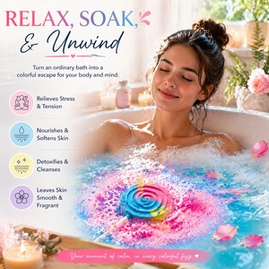 Bombas de Baño Efervescentes en Espiral, Rosadas, Azules y Amarillas, Hechas a Mano, Lindas, con Ingredientes 100% Naturales, Etiqueta Privada OEM - Product Image 5