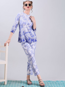 Robe décontractée plissée à la taille avec boutons, imprimée à la main, motif floral, pour femme – Meilleures ventes – Pantalons et jupes pour femme - Product Image 3