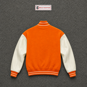 PREMIUM ORANGE LETTERMAN JACKET With Cream Sleeves Turn-down Collar Button Closure Casual Style Autumn Wear <b>ATHLETIC</b> VINTAGE COL - Product Image 6