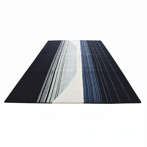 Tapis abstrait bleu marine, noir et ivoire, tapis moderne à rayures verticales pour salon, chambre et intérieurs d'hôtel - Product Image 1