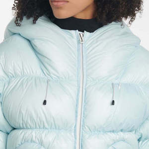 2026 Women's Light Blue <b>Quilted</b> Puffer Jacket Hooded Full Sleeve <b>Thick</b> Winter Coat Short Length Solid Color Polyester Material - Product Image 4