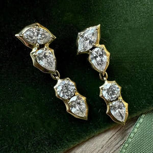 Marquise, Pear & Round Cut Moissanite Diamond Drop <b>Earrings</b> Bezel With Prong Set Screw <b>Back</b> Wedding <b>Earrings</b> Anniversary Gifts - Product Image 1