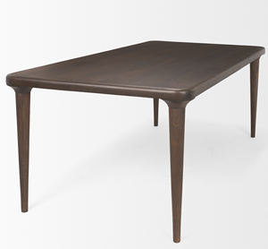 Table de cuisine et de salle à manger en bois de manguier massif finition noyer brun, style américain simple, bords arrondis et pieds pliants coniques - Product Image 4