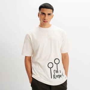 T-shirt imprimé graphique en coton épais, col rond, manches courtes, coupe ample, unisexe, vente en gros - Product Image 1