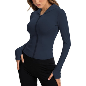 Veste de yoga en nylon flexible pour femme, coupe ajustée, athlétique, extensible, respirante, anti-humidité, légère - Product Image 3