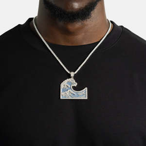 Pendentif Vague Océanique Luxe Givré Diamant Bleu Blanc Argent 925 Plaqué Rhodium Breloque Thème Unisexe Usage Quotidien - Product Image 2