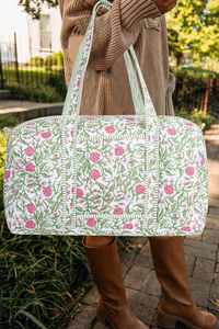 Handmade Cotton Quilted Luxury Fashion Durable Weekender <b>Bag</b> Floral Block Print Duffle Bohemian <b>Overnight</b> Travel Tote Large Gym - Product Image 3
