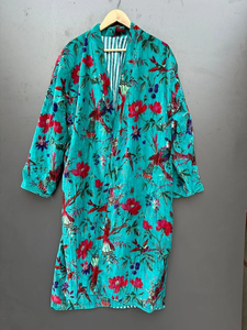 Bata Kimono de Algodón 100% Suave y Transpirable con Estampado de Bloques de Dibujos Animados Naaz para Mujer, Camisón de Verano Hecho a Mano con Cuello en V y Elástico, ODM - Product Image 5