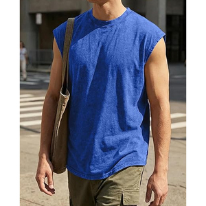 เสื้อกล้ามออกกำลังกายผ้าฝ้ายหนาน้ำหนักมากสำหรับผู้ชาย ไซส์ใหญ่ แฟชั่นสตรีทแวร์ฤดูร้อน ทรงหลวม ขอบเสื้อแบบย้อมสีเอซิด - Product Image 5