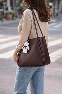 Brown Woven Genuine <b>Leather</b> Bucket <b>Bag</b> for Women Adjustable Shoulder/Cross-Body Strap Hasps Closure Large Capacity Durable - Product Image 2