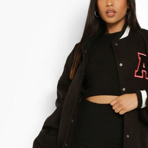 Women Varsity Jacket Cotton Polyester Knitted | Classic College Baseball Letterman Jacket Custom Logo Embroidery Option - Product Image 4