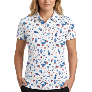 Polo pour femme 100% polyester tricoté à manches courtes séchage rapide imprimé motif golf vêtements de sport décontractés - Product Image 5