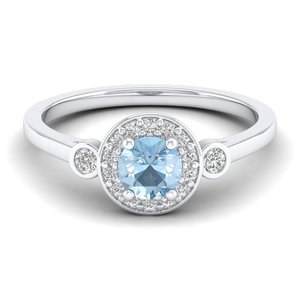 Anillo de Lujo REYES con Gema de Aguamarina de Corte Redondo de 0.5 Quilates, Brillante, de Plata de Ley 925 con Moissanita VVS, Joyería de Compromiso - Product Image 1