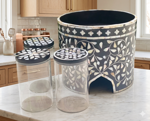 Cultural Collectible Artifacts 2-Tier Resin Cake Stand with Mother of Pearl Inlay Novelty Dessert Platter for Mother's Day Gift - Product Image 1