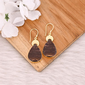 Boucles d'oreilles pendantes en laiton style bohème pour femme, avec jaspe Malinga – Cadeau tendance pour mariages, fiançailles, fêtes et anniversaires - Product Image 2