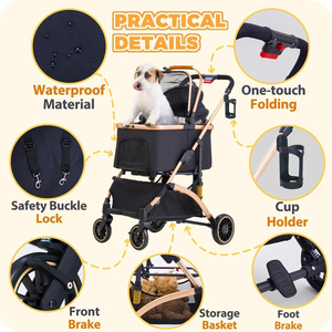 Poussette portable pour chiens et chats de petite taille avec système d'amortissement à 6 points, pliage à une touche et panier amovible - Product Image 2