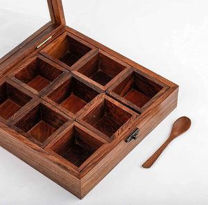 Boîte à épices en bois de Sheesham avec 2 cuillères, compartiment amovible, conteneur de rangement pour masala, organisateur d'épices de cuisine, Namak Dani en bois - Product Image 4