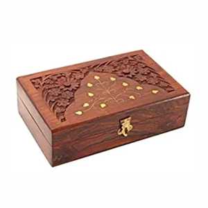 Solid Wooden Jewelry Storage <b>Box</b> Brass Knob Lid Rectangular Wood Keepsake Organizer Desktop Container <b>Trinket</b> Storage Case - Product Image 3