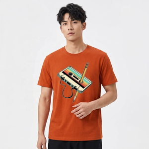เสื้อยืดผู้ชายสีส้ม แขนสั้น คอกลม ผ้าฝ้ายลำลอง พิมพ์ลายเทปคาสเซ็ต ดีไซน์ลายดินสอ ทรงปกติ ผ้าเจอร์ซีย์ - Product Image 5