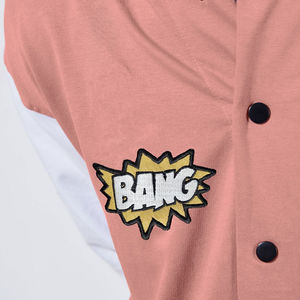 Veste de baseball rose pour homme avec logo M brodé et patch Bang, style preppy, coupe classique, col rabattu - Product Image 6