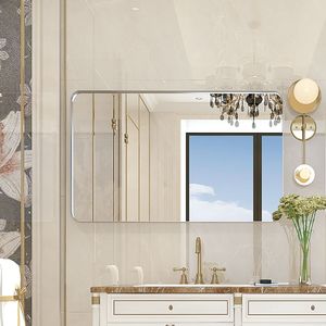 36x30inch Glossy Brushed <b>Silver</b> Rectangle Wall <b>Mirror</b> with Rounded Corners Metal <b>Frame</b> Home Bathroom Wall Mounted <b>Mirror</b> - Product Image 4