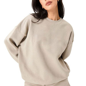 Sudadera Oversize de Cuello Redondo para Mujer, Color Sólido, 100% Algodón Tejido, Manga Larga, Otoño, Ecológica, Bordada, Estilo Urbano - Product Image 1