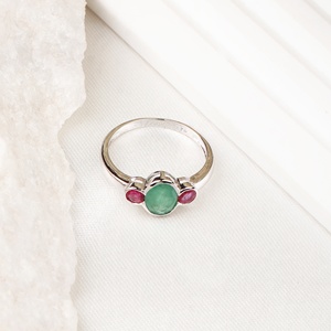 Natural <b>Emerald</b> and Ruby 925 Sterling <b>Silver</b> Three Stone <b>Ring</b> | Handmade Healing Fine Jewelry Gift for Women Wholesale price - Product Image 4