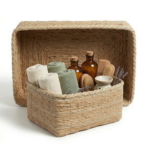 Cesta de Almacenamiento Tejida a Mano de Jacinto de Agua 100% Natural, Estilo Bohemio, Organizador, Decoración del Hogar, Venta al por Mayor, Duradera y Ecológica - Product Image 5