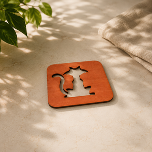 Posavasos de Madera Maciza con Silueta de Gato, Cortado con Láser, Hecho a Mano, Resistente al Calor, Protector de Mesa, Portavasos para Café, Té, para Amantes de Mascotas - Product Image 1