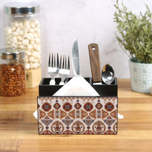Elegante soporte para cubiertos de madera MDF, diseño clásico, vajilla impresa, decoración para accesorios de cocina y uso de pañuelos por FWE - Product Image 1