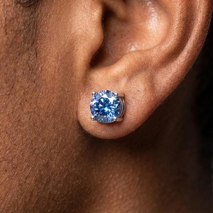 Boucles d'oreilles en moissanite bleu saphir rondes, monture en argent sterling, bijoux élégants, copie en argent sterling 925, moissanite bleue ronde - Product Image 1